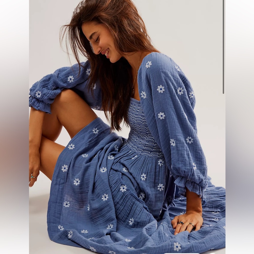Free people dahlia embroidered long sleeve dress